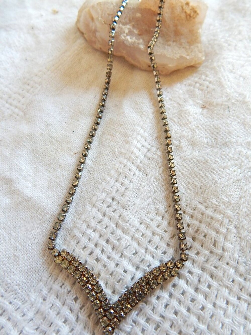 Chevron Shaped Vintage Rhinestone Necklace - 16"